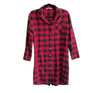 WOOLRICH Buffalo Check Flannel Button Front Long Sleeve Shirt Dress Black S